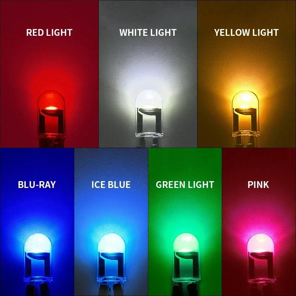10-Pack T10 LED Bulbs 7 Vibrant Colors White Green Ice Blue Yellow Red Blue Pink Easy Installation 12V Hardwired Room Lighting