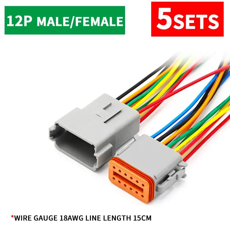 5 Sets Deutsch DT Connector with 15cm Wiring Harness DT06-2S/DT04-2P 2P 3P 4P 6P 8P 12P Waterproof Electrical Connector