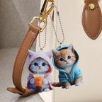 Acrylic Cat Pendant Key Chain 2D Flat Kitten Hanging Keychain Lifelike Kitten Bag Pendent Cartoon Animal Keyring Accessories