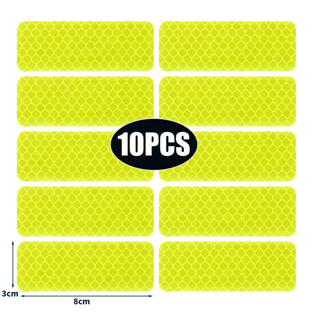 50/10pcs Car Bumper Reflective Stickers Reflective Warning Strip Tape Secure Reflector Stickers Decals Safety Warning 3*8CM