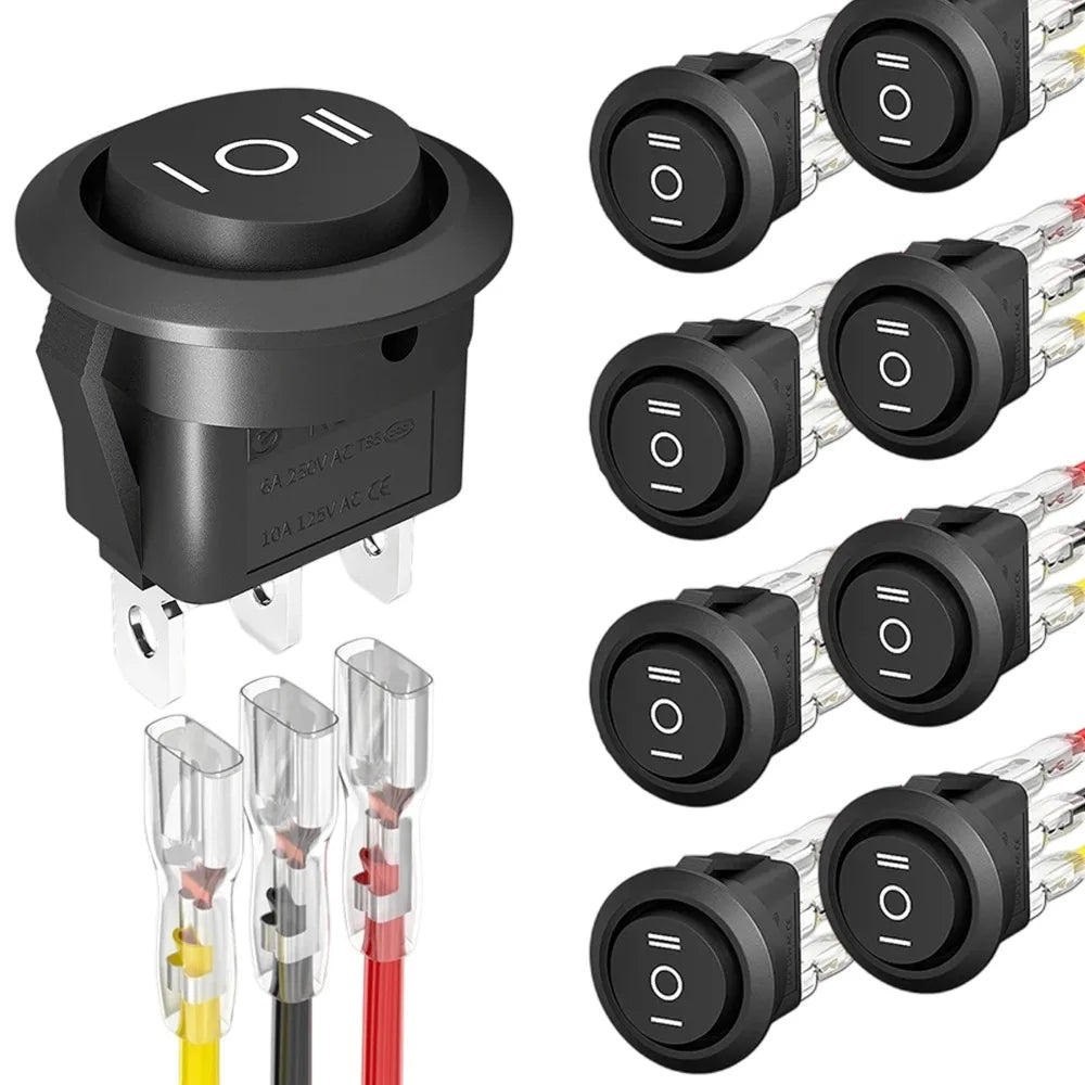 Mini Round Rocker Switch ON OFF 3 Pin SPDT AC DC 12V Auto Car Marine Boat Toggle Button 20mm Mounting Hole Snap in Control Kit