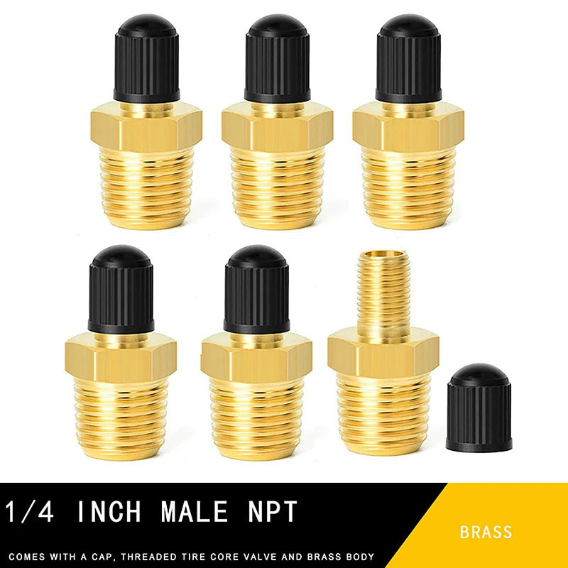 2Pcs Brass Air Inflator Adapter W/Valve Stem Inside 1/4" NPT (M) To Standard Schrader Valve (M) Tire Inflator Connector