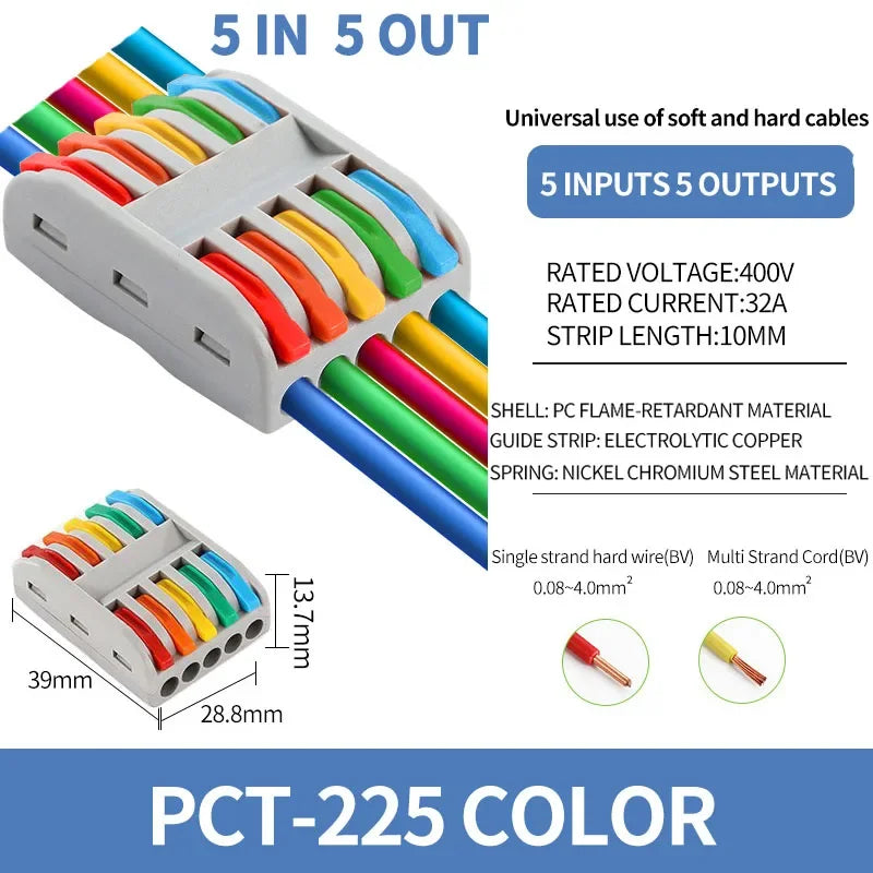 10/1000PCS Mini Fast Wire Connector Universal Wiring Cable Connector Push-in Conductor Terminal PCT-222/224 SPL-42/62 SPL-2/3/1
