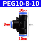 Pneumatic Push-In Quick Connector PE/PEG Plastic Tee Fittings (PE4 PEG6-4/8-4/8-6/10-6/8) for Air Compressor Fluid Systems Hose
