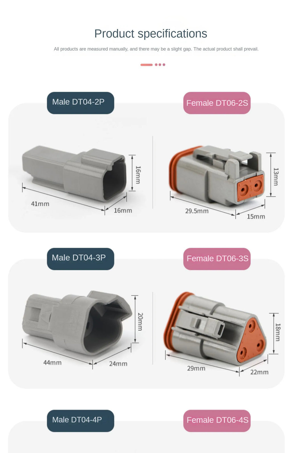 5/10/100 Sets 4 Pin Way Deutsch DT04-4P DT06-4S Waterproof Electrical Wire Connector 16-22 AWG DT Series Connector Male Female