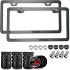1/2PCS Carbon Fiber Pattern Plastic License Plate Frame Fiber Black Aluminum Metal Car Tag Holder Tire Screw Cap Universal Amagi