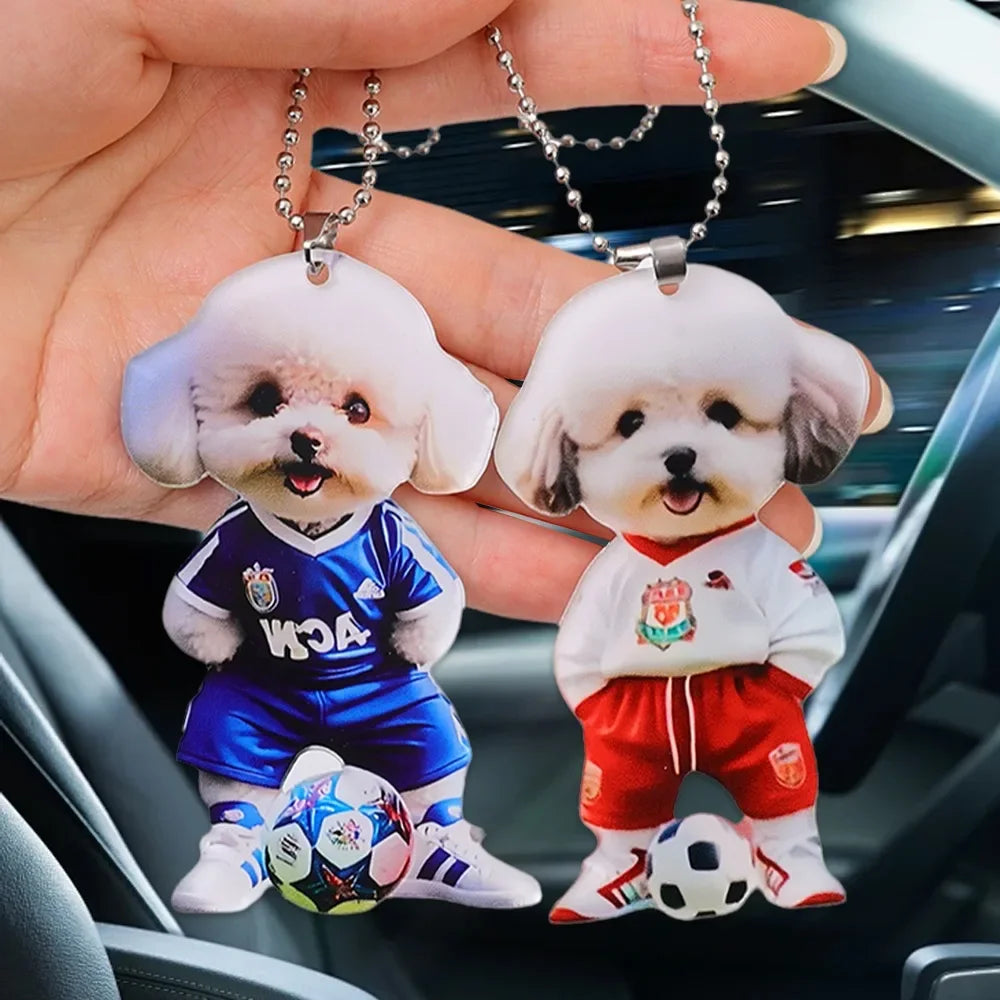 Acrylic Dog Car Pendant for Rearview Mirror Cute Poodle Keychain 2D Flat Ornament Auto Home Christmas Gift Backpack Decoration