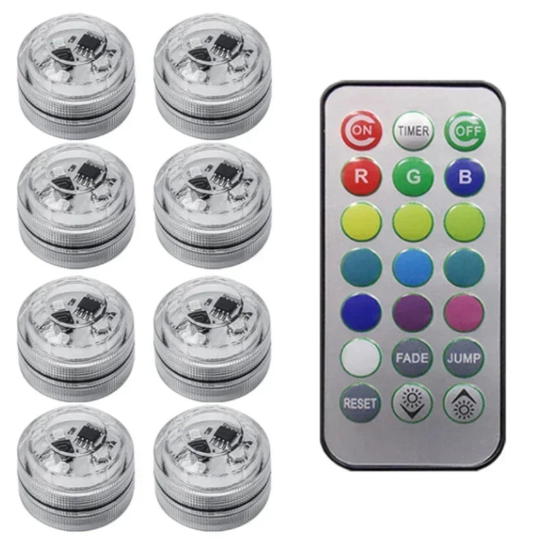 Mini Submersible LED Lights Small Underwater Tea Candles Waterproof with Remote Control for Vase Home Party Wedding Table Amagi