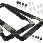 1/2PCS Carbon Fiber Pattern Plastic License Plate Frame Fiber Black Aluminum Metal Car Tag Holder Tire Screw Cap Universal Amagi