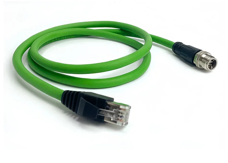 M12 X-Code 8Pin Male to RJ45 Gigabit Ethernet Cable 10Gbps IP67 Shielded - Industrial CAT6A Network Wire for Robotics & Harsh