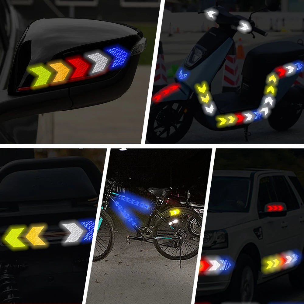 10pcs Car Reflective Arrow Sticker Safety Warning Sticker for Car Bumper Trunk Reflector Hazard Tape Car Styling Luminous Film