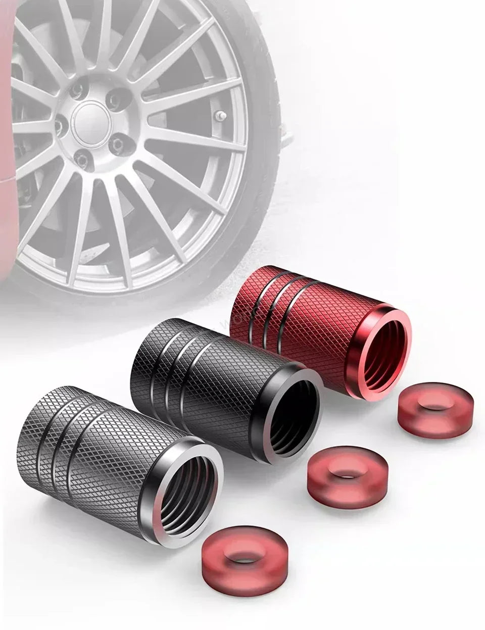4Pcs Black Silver Car Tire Valve Stems Cap Knurling Style Tire Valve Cap Aluminum Tire Wheel Stem Air Valve Cap for US Schrader