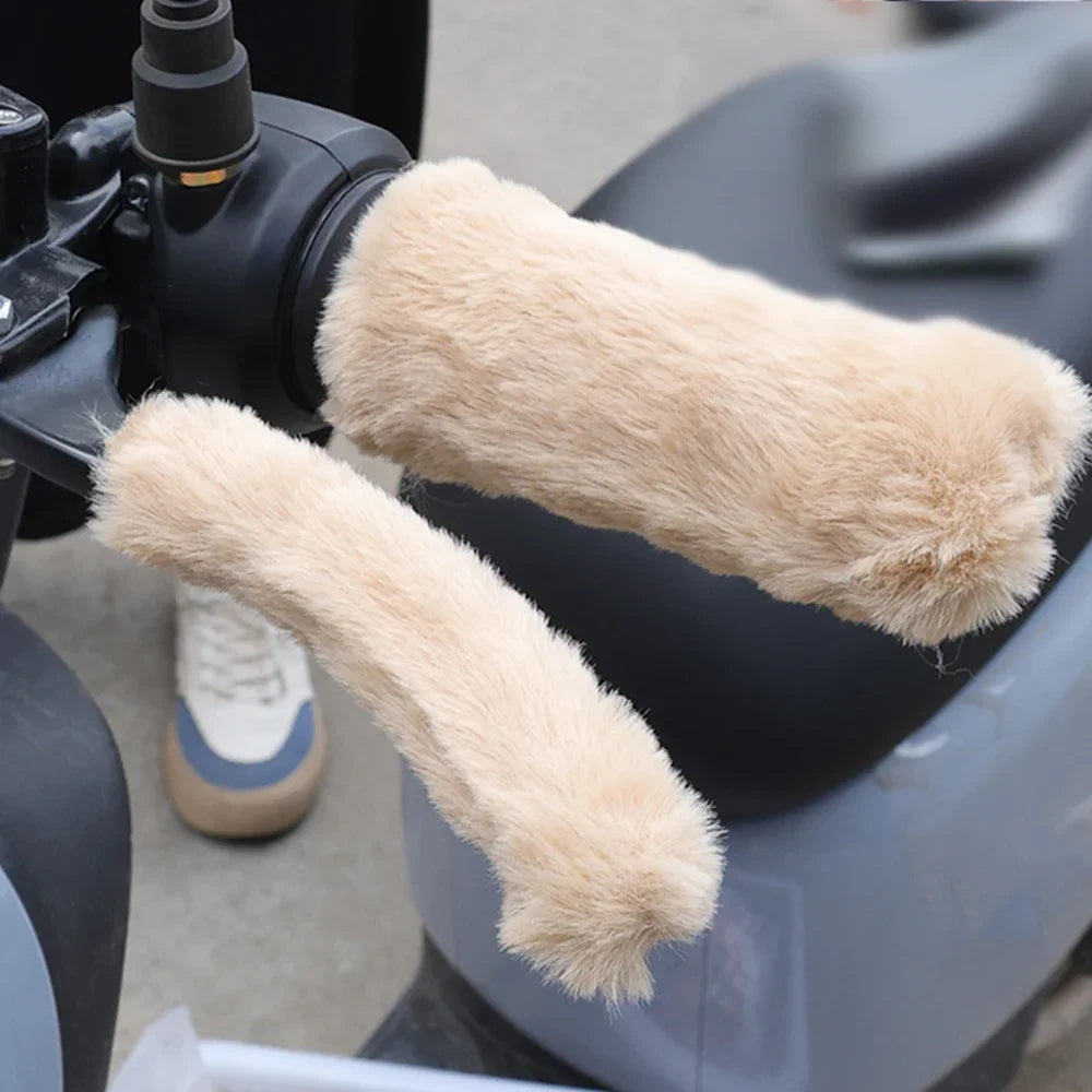 Motorbike Plush Handlebar Covers Winter Warm Imitation Plush Electric Car Motorbike Handlebar Cover Anti-slip Handlebar Sleeve