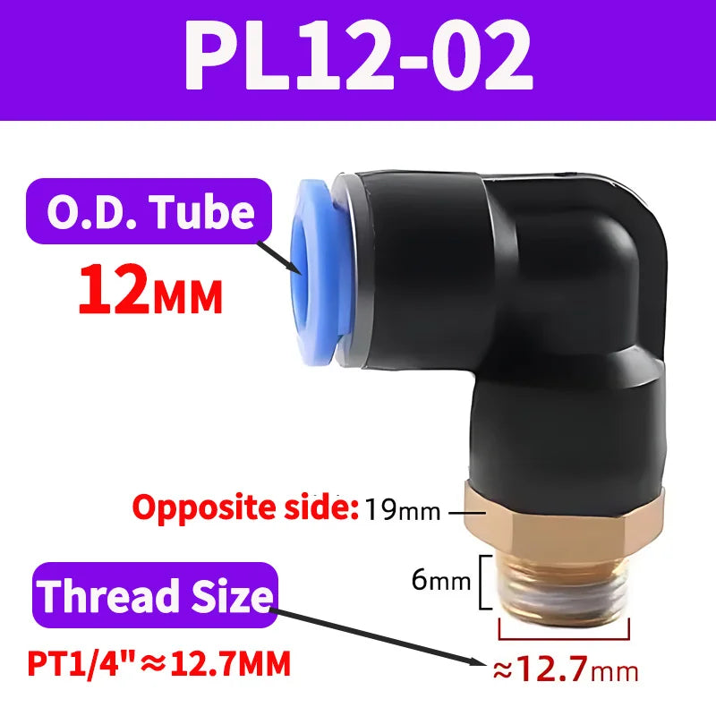 PL Push to Connect Tube Fitting Male Elbow PL4/6/8/10/12mm Tube OD x M5/01/02/03/04 Thread Pneumatic Air Push Fit Lock Fitting