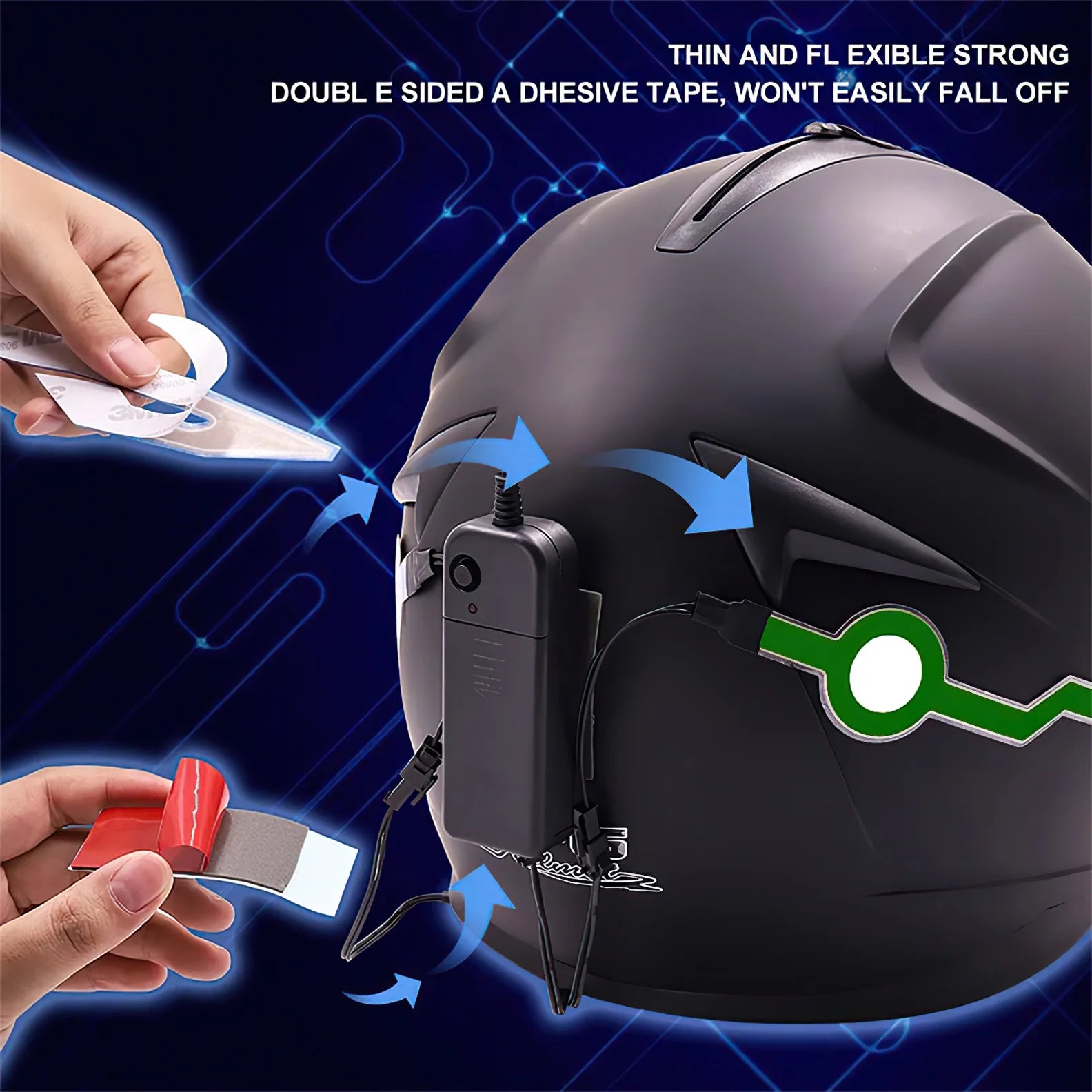4 Flashing Motorcycle Bike Helmet LED Cold Light Strip EL Sticker Waterproof Warning Lights Motorcycle Night Riding Accessories
