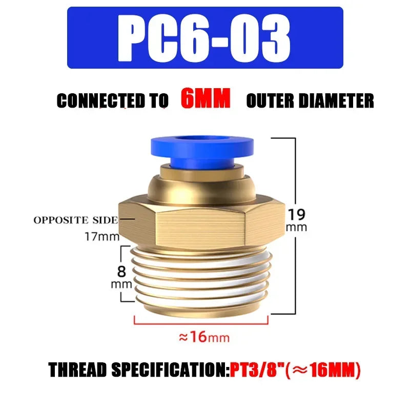 10/50PCS Pneumatic Fitting Air Connector PC 4mm 6mm 8mm 10mm 12mm Thread 1/8" 1/4" 3/8" 1/2" Hose Fittings Pipe Quick Connectors