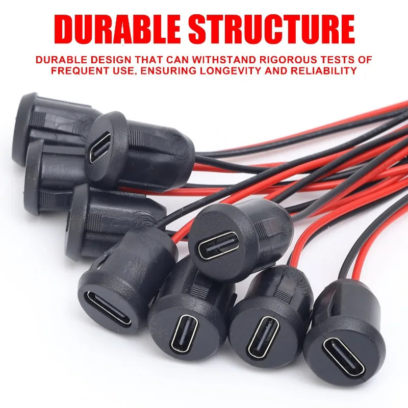 1-20pcs USB Connector Type-C Waterproof with Female Socket 2Pin Fast Charging Jack Charging Port USB-C Charger Plug Socket Tools