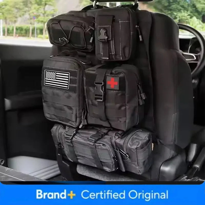6pcs/set Universal Car Backrest Wall Hang Seat Back Storage Bag Organize Molle Panel with 5 Detachable Pouch,Outdoor Campe Hike