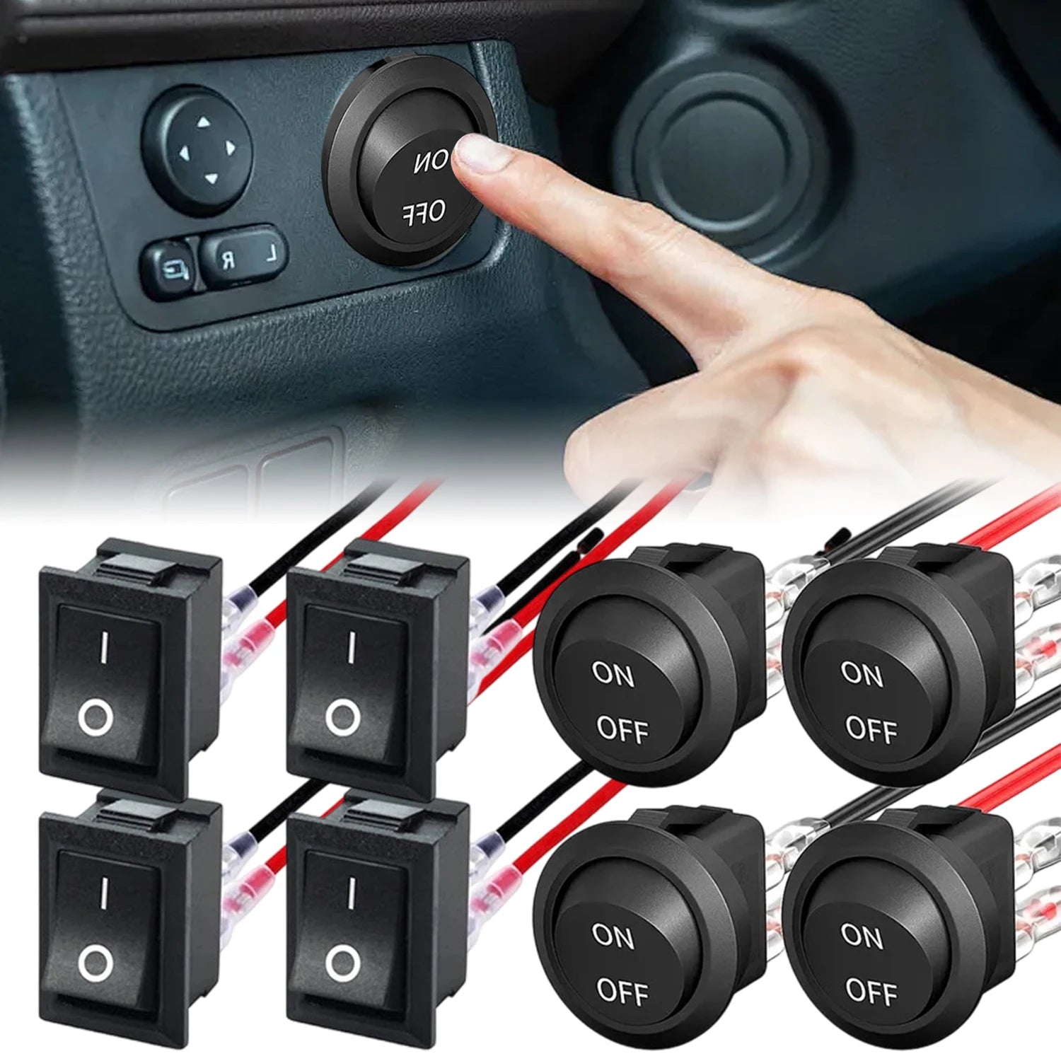 1/5/10pcs Car Motorcycle Toggle ON-OFF 2 Pin Rocker Switch with 16CM Pre-Wired Terminals 12V/24V Power Switch for Marine Boat