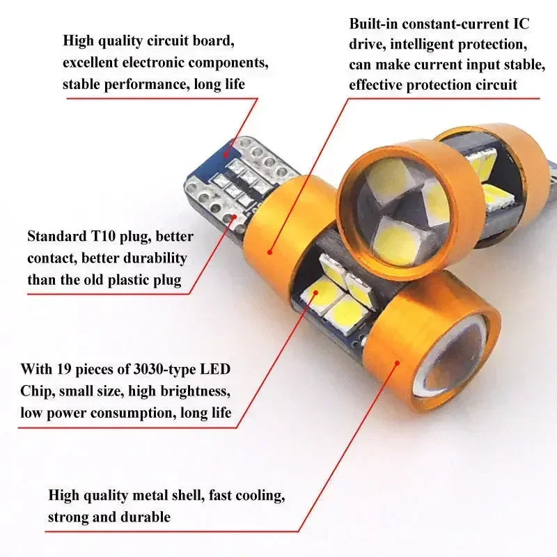 1 Pair Car T10 12V LED Signal Light Orange Amber Light Position Parking City Lights T10 168 194 2825 W5W 19SMD LED Bulb Amagi