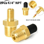 2Pcs Brass Air Inflator Adapter W/Valve Stem Inside 1/4" NPT (M) To Standard Schrader Valve (M) Tire Inflator Connector