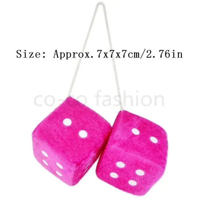 Car Fuzzy Plush Dice with Dots Retro Square Plush Hanging Mirror Fuzzy Dices for Pink Car Interior Ornament Decoration Amagi