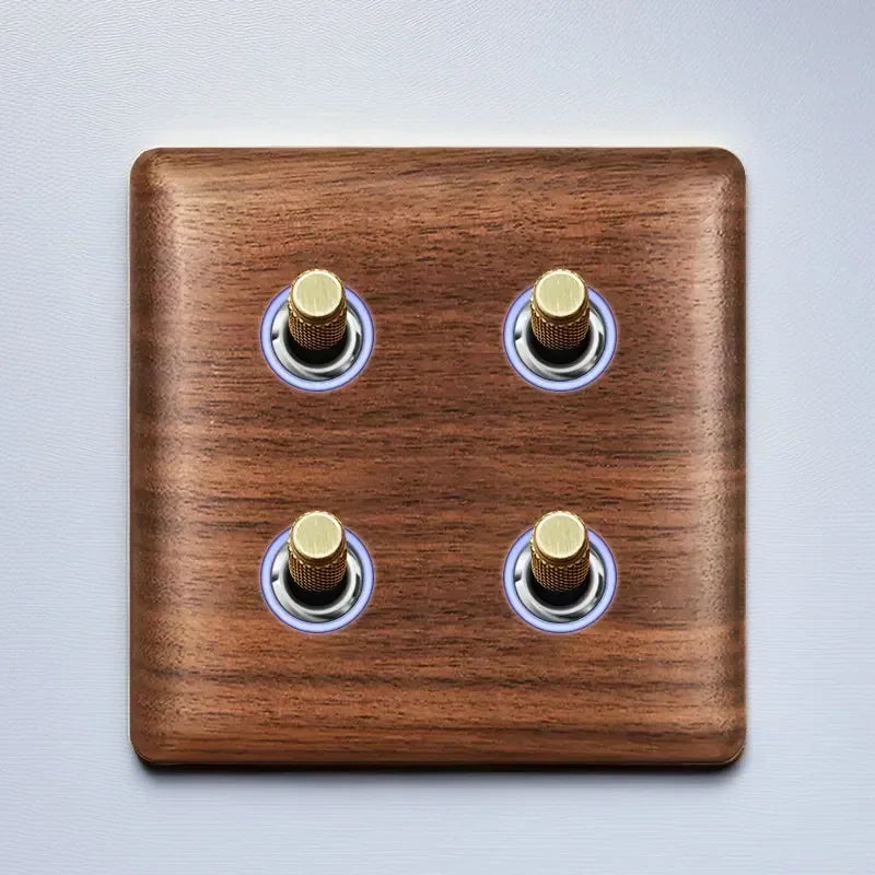 86x86mm Solid Wood Embedded Power Outlet - Childproof EU/RU/FR Socket, Fireproof Vintage Panel for Industrial & Villa Use