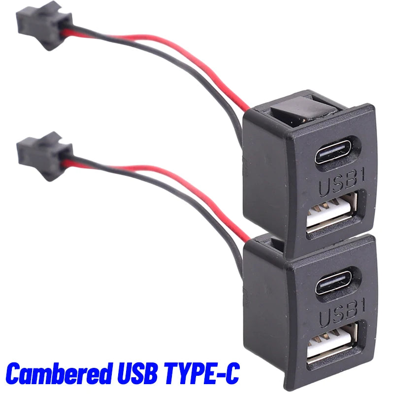 Dual USB-C Flush Mount Car Charger Socket – 5V 2A Snap-In Panel Connector