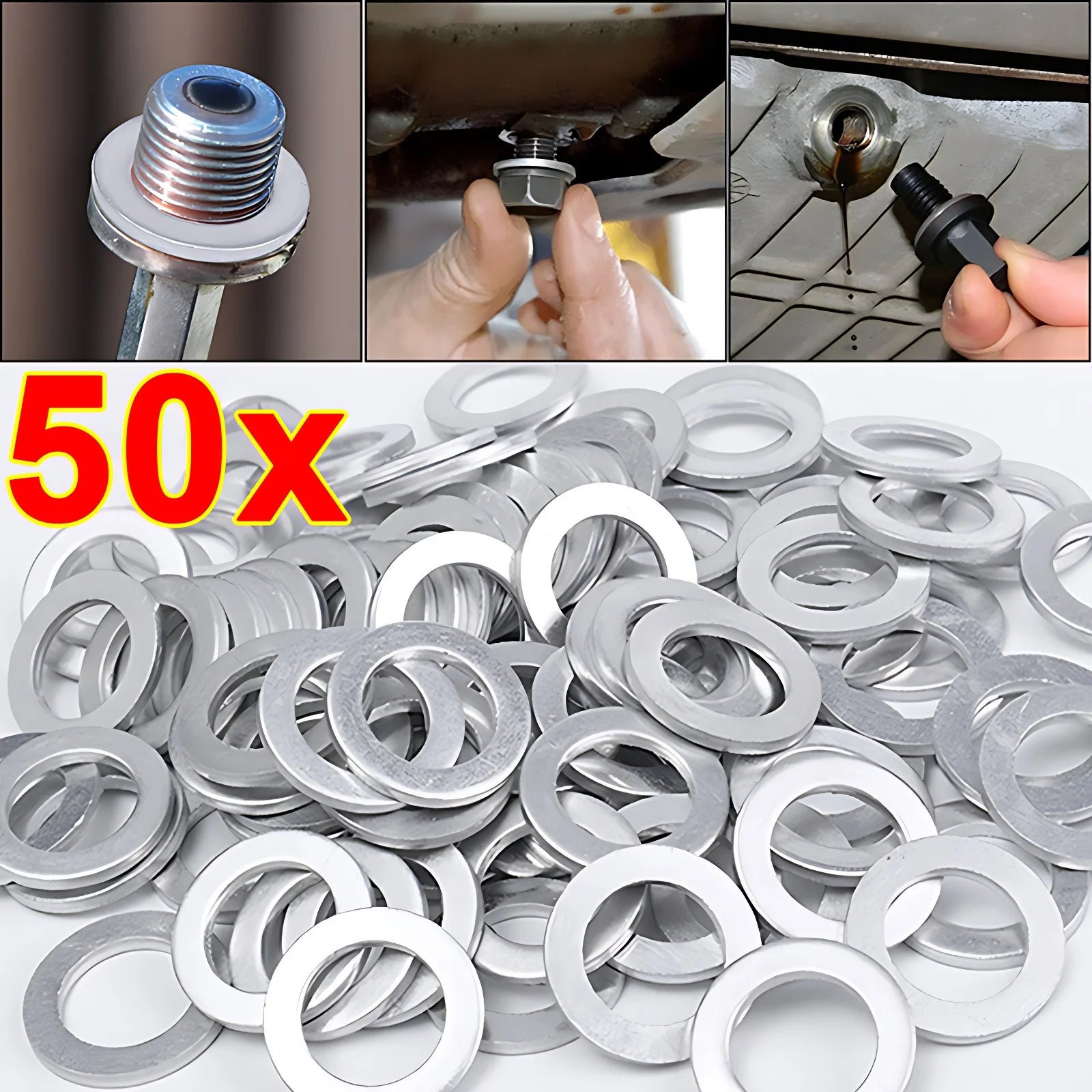 14mm Aluminum Oil Drain Plug Crush Washer Set Non-Slip for Lasting Sealing Car Exterior Accessories for Oil Change Compatible