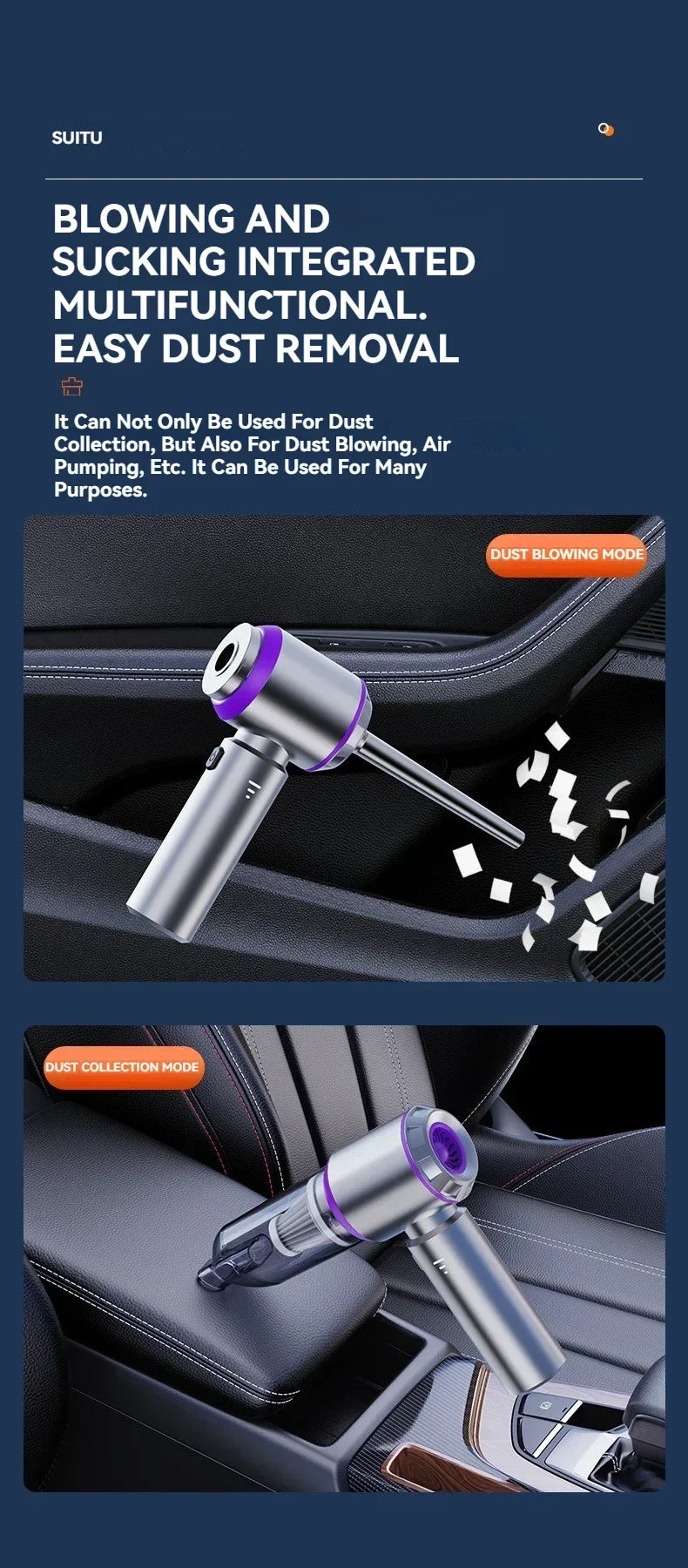 3 In 1 Compressed Air Duster Cordless Dust Blower 6000mAh Rechargeable 290000PA Vacuum Cleaner Electric Air Pump Portable Car