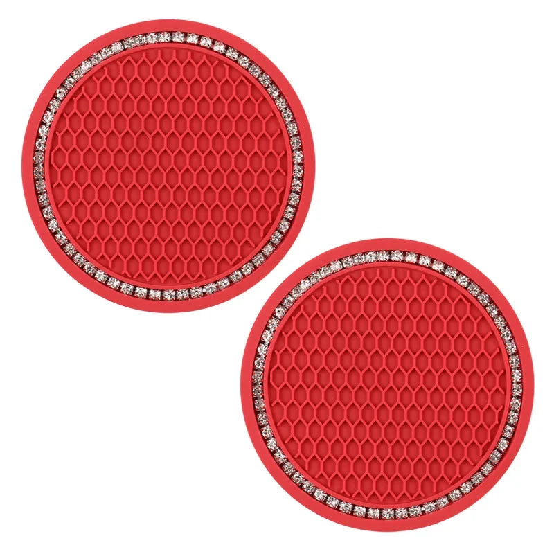 2pcs Cute Bling Car Cup Holder Coaster Mat with Rhinestone for Women Girl Universal Anti Slip Automotive Interior Amagi