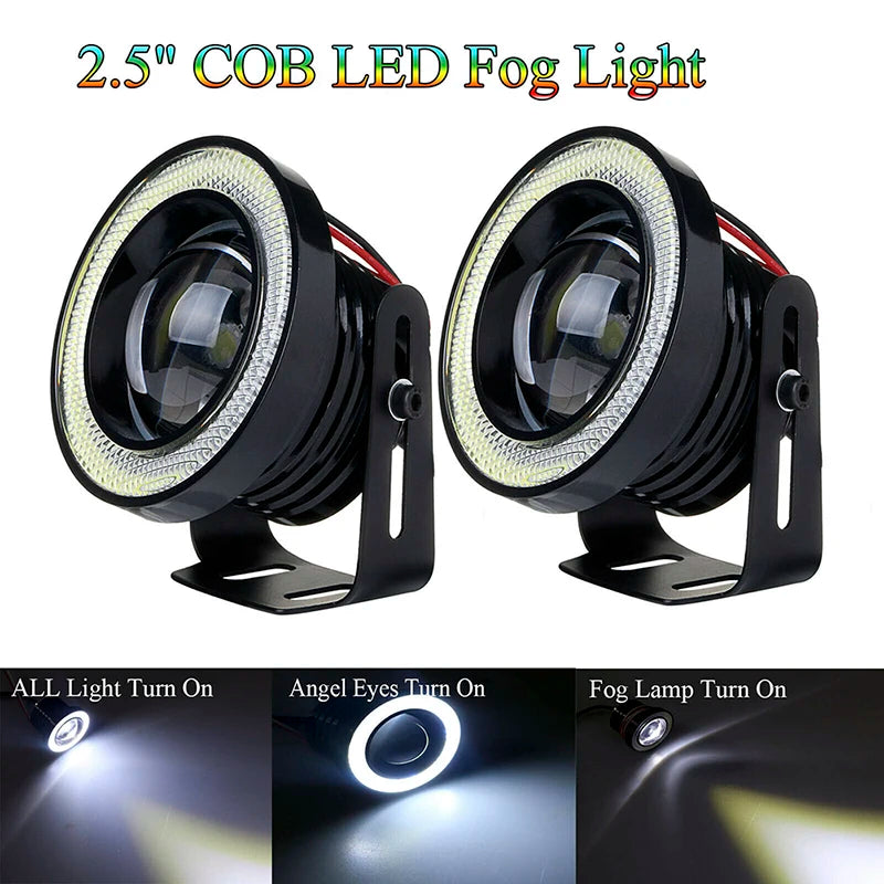 Hot 1Pcs 2.5'' 15W Car White COB LED Projector Angel Eyes Blue Ring DRL Fog Light Lamp