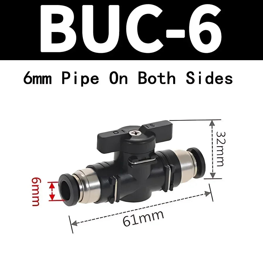 BUC Pneumatic Manual Valve - Straight Head Quick Coupling Steering Switch Manual Ball Valve for Air Hose (4mm,6mm,8mm,10mm,12mm)