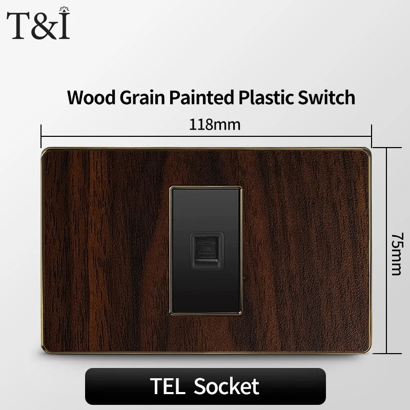 118-Type Retro Wood Grain Wall Plate – Black Plastic Spray-Painted Decorative Panel for Italy Standard Switch & Socket
