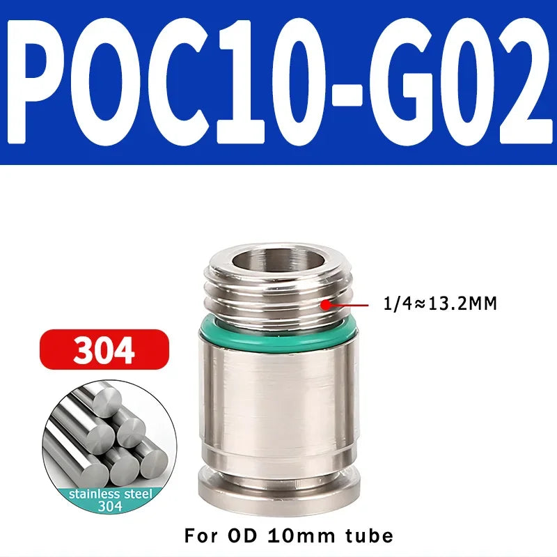 304 Stainless Steel Pneumatic Push-In Fitting POC-G, Internal Hex Quick Connector for Air and Gas Pipe Systems