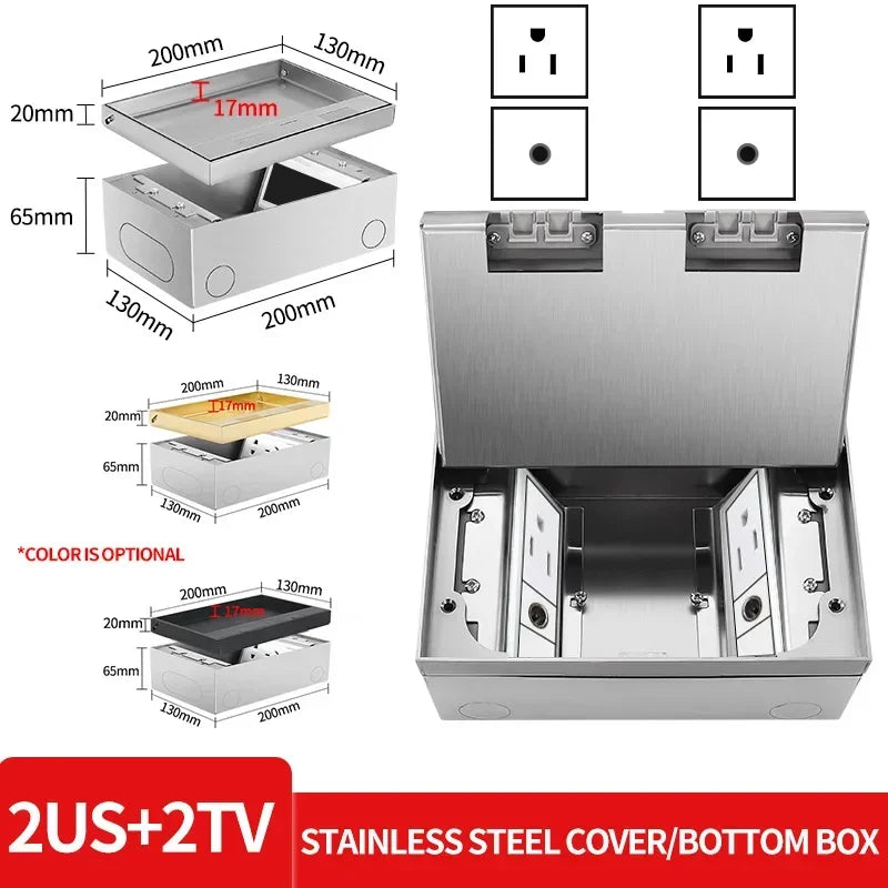 Hidden Inlaid Floor Socket: Ultra-thin Design with Built-in Multiple Power EU FR UN US AC Power Outlets and USB Charging Port