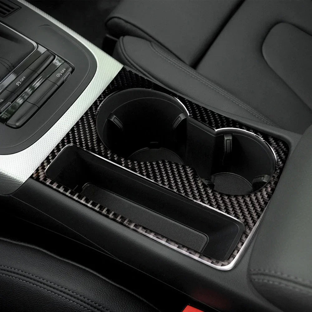 For Audi A4 B8 A5 2009 2010 2011 2012 2013 2014 2015 Carbon Fiber Center Console Water Cup Holder Cover Trim Accessories Tools