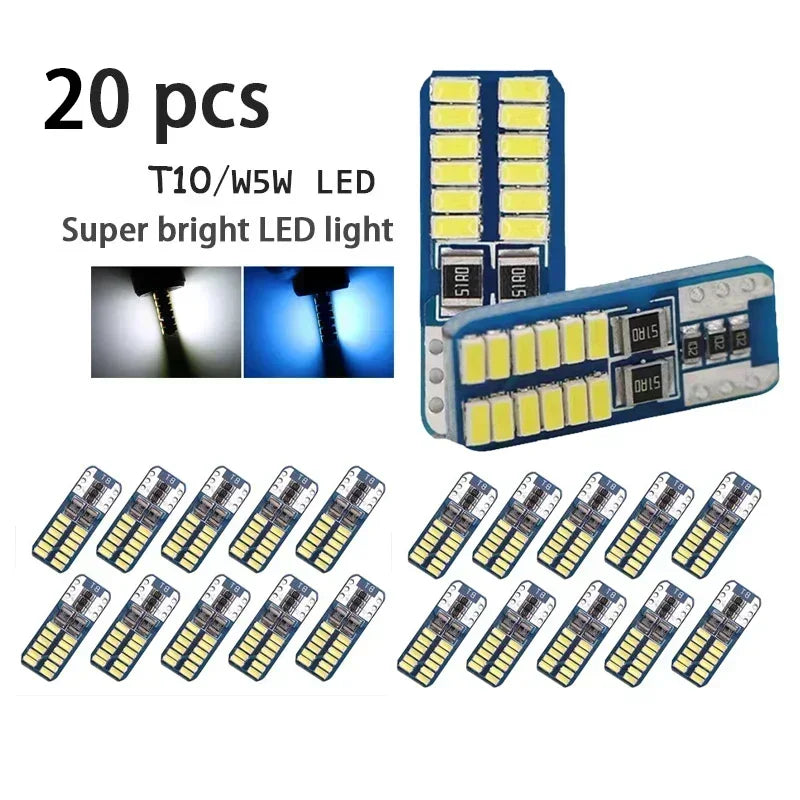 20PCS T10 W5W LED Canbus 3014 24SMD No Error 194 168 Car Interior Instrument Light Bulb Lamp 12v Universal White 6000k Amagi