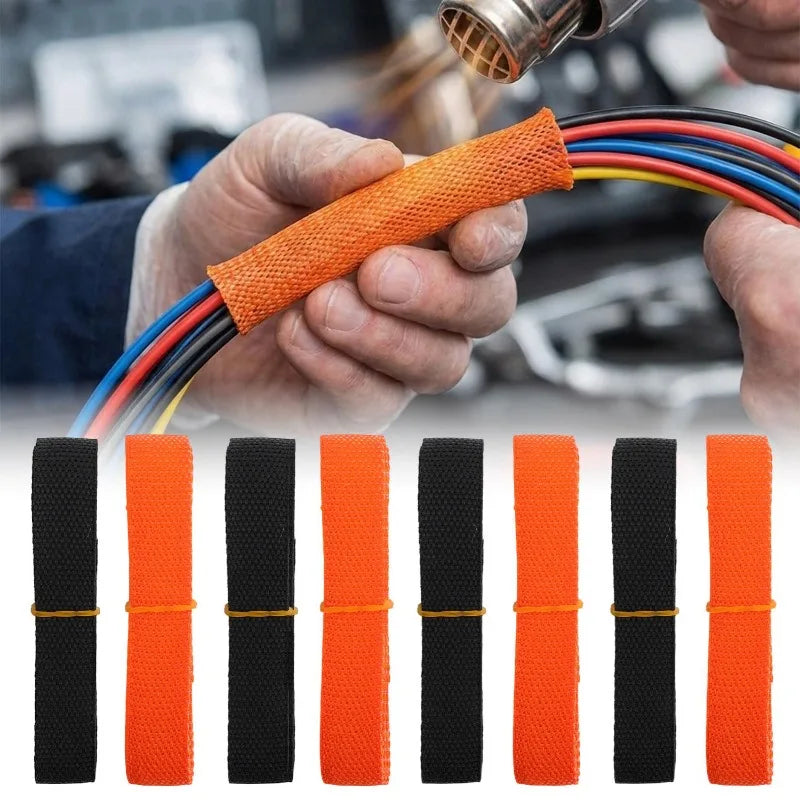 1-10pcs Car Insulation Cable Sleeves Black Braided Heat Shrink Tube Line Organizer Flam Retardant Wire Wrap Sheath Protection