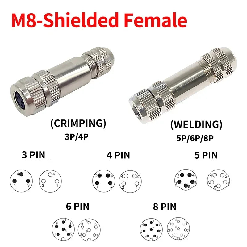 M8 Waterproof Aviation Connector Set, 3–8 Pin Male Female Plug & Socket for Proximity Sensor, Straight Right Angle/Flange Mount