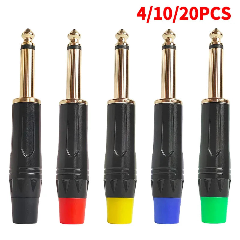 4/10/20PCS 6.3mm Mono Plug to Gold RCA Connector, Coaxial AV Audio Video Solder Adapter for Speaker, Amplifier, Mixer,PC DIY Use