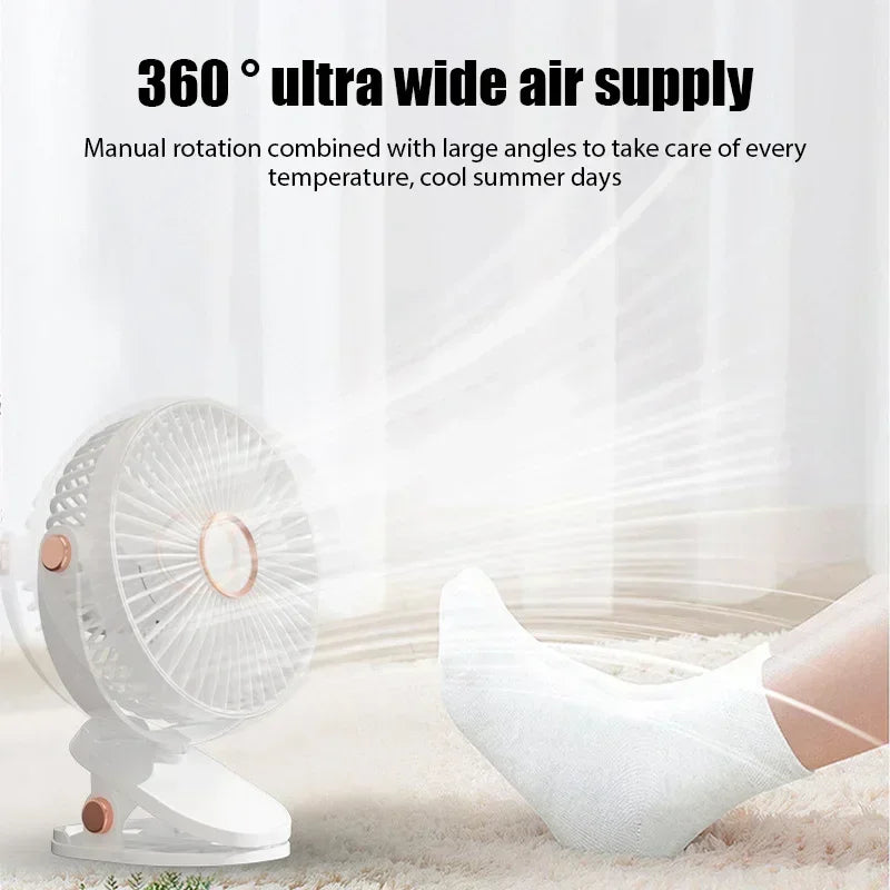 Car Clip-on Fan 5 Speed Quiet Rechargeable Desktop Portable Air Circulator Wireless Fan with LED Light for Office Amagi