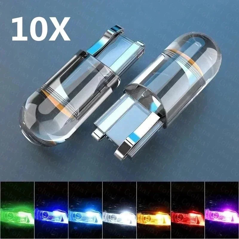 T10 W5W LED Car Canbus Glass COB 6000K Reading Dome Lamp Marker Wedge License Plate Light Bulb 168 194 192 DC 12V White Blue Red