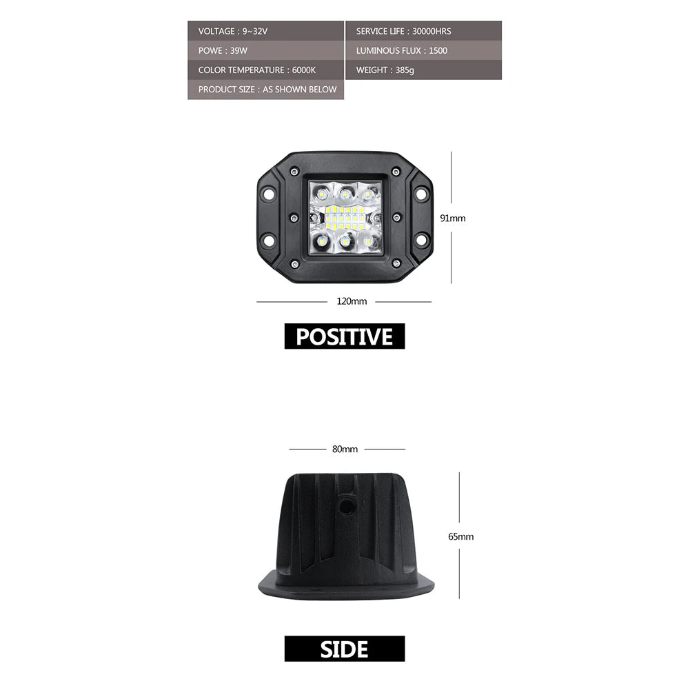 Car LED Work Light Flush Mount Bar OffRoad 12V 24V Spot Flood LED Light Bar LED Daytime Running Lights Car Tuning Accessories