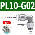 10/50/200PCS PL-G 304 Stainless Steel Trachea Quick Coupling Joint 1/8" 1/4" 3/8" 1/2" External G Thread Elbow Pneumatic Fitting