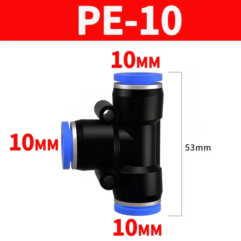 Pneumatic Push-In Quick Connector PE/PEG Plastic Tee Fittings (PE4 PEG6-4/8-4/8-6/10-6/8) for Air Compressor Fluid Systems Hose