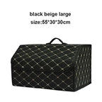 PU Leather Collapsible Car Trunk Organizer Durable Storage Box With White Stitching Vehicle Cargo Carrier With Handles amagi