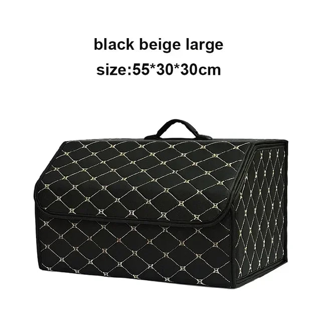 PU Leather Collapsible Car Trunk Organizer Durable Storage Box With White Stitching Vehicle Cargo Carrier With Handles amagi