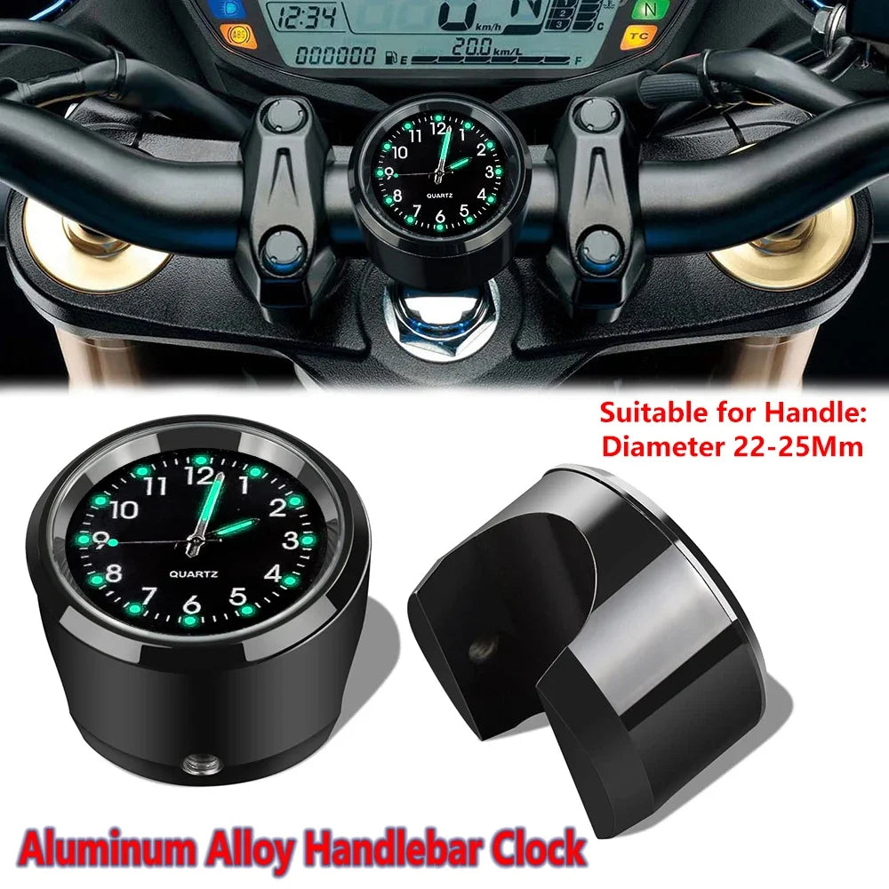 Universal 7/8 "Waterproof Chrome Motorcycle Bike Handlebar Mount Quartz Clock Watch Aluminum Luminous Clock Moto Black Amagi