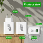 65W Type C USB GaN EU/US/KR Plug Fast Charging Charger 4 In 1 Multi Ports Quick Charging Wall USB Type C Power Adapter Amagi